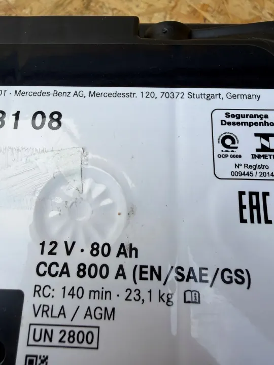 Bateria Mercedes AGM 80Ah 12V OEM A0019828108 image 3