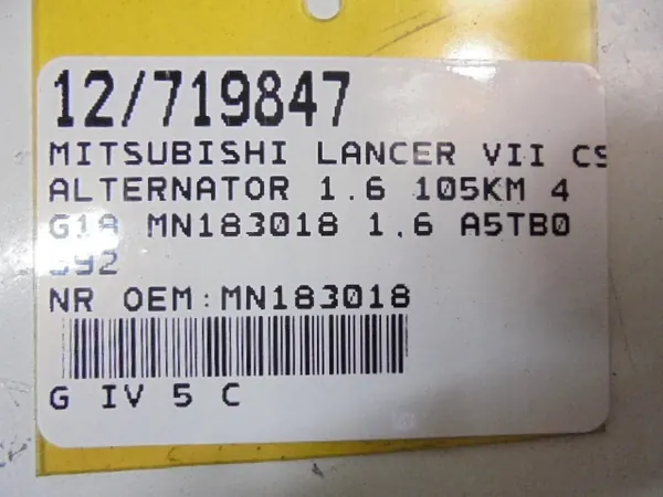 Vaihtovirtageneraattori Mitsubishi Lancer VII 1.6 105KM OE MN183018 image 8