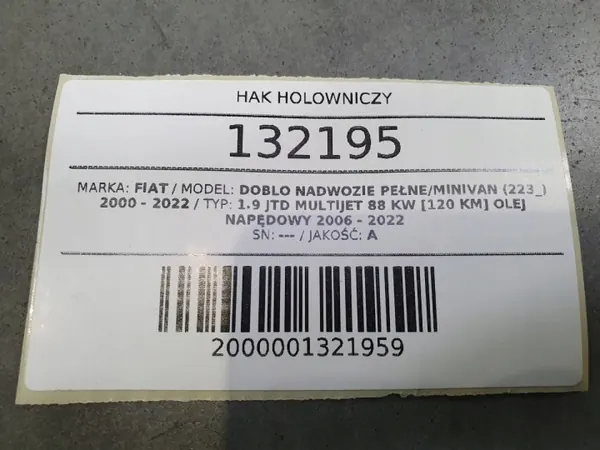 Barra de remolque OEM AUST132195 Fiat Doblo I Lift FL image 7