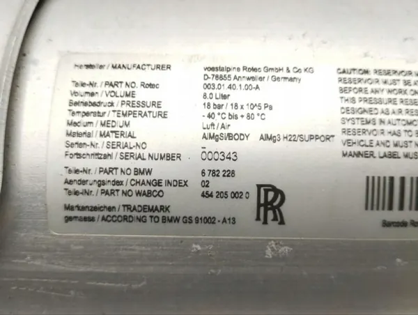 Ilmasäiliö OEM 6782228 Rolls-Royce Ghost 2010 image 8