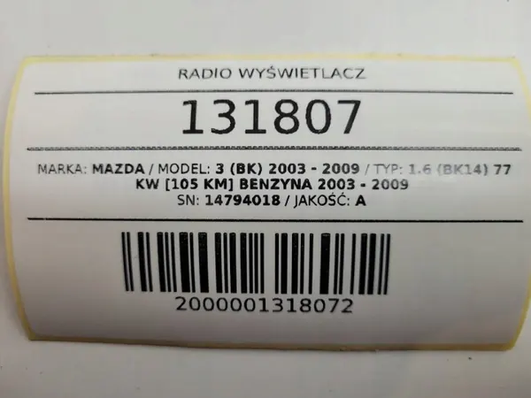 Mazda 3 BK Radionäyttö OEM 14794018 - Käytetty image 10