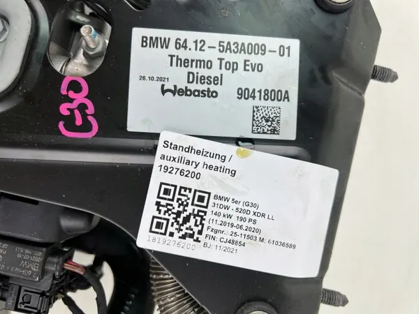 Webasto extravärmare OEM 5A3A009 för BMW 5 G30 G31 image 8