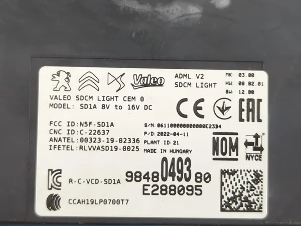Controlador de luces Peugeot 308 3 2022 OEM 9848049380 image 4