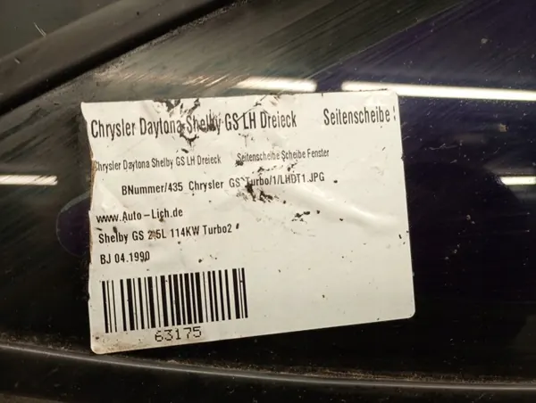 Vitre de porte arrière gauche Chrysler Daytona Shelby GS 90R image 3