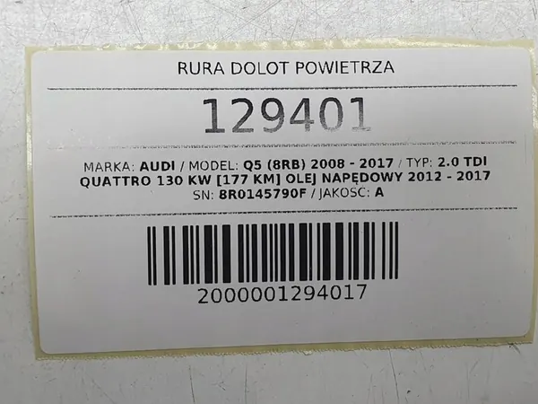 Mangueira de admissão Audi Q5 2.0 TDI 177CV OEM image 3