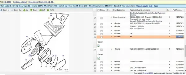 Oikea Peili Saab 9-3 Ver2 2003 Täydellinen OEM 12797723 image 7