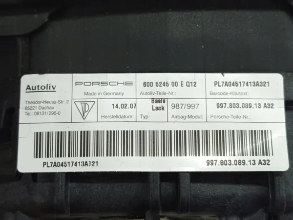 Airbag condutor OEM 99780308913 para Porsche Boxster Cayman image 6