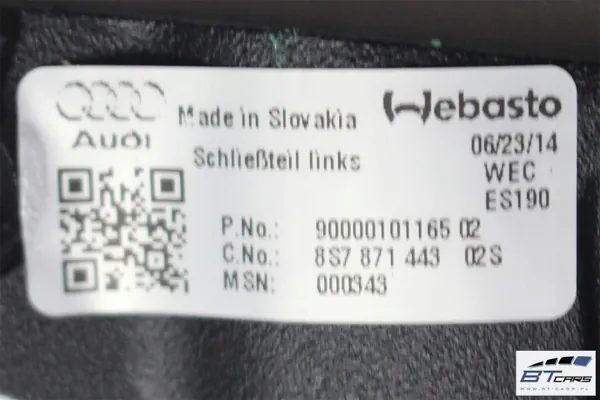 Cerrojo Techo Audi TT Cabrio OEM bt-cars-16487 Usado image 6