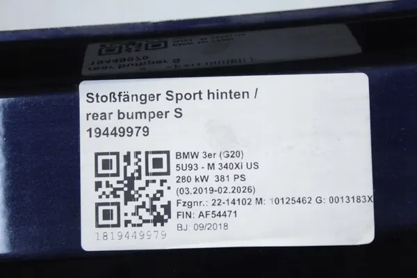 Paraurti posteriore completo PDC BMW G20 C3Z TANSANITBLAU image 4