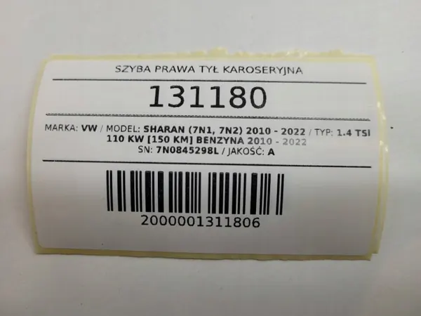 OEM 7N0845298L bak höger karossglas VW Sharan II image 8