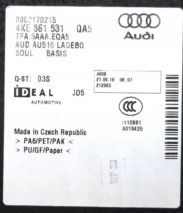 Kofferraumteppich Audi E-Tron OEM 4KE861531 Schwarz image 8