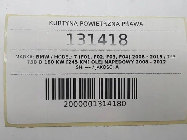 OEM AUST131418 Rechter Airbag Gordijn BMW 7 F01 F04 image 7
