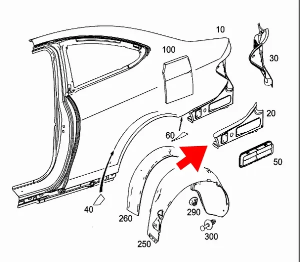 Mercedes W204 Extremo de guardabarros trasero izq. OEM A2046300560 image 5