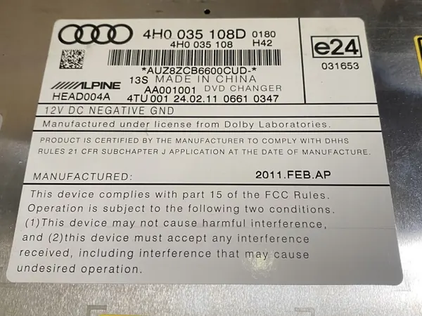 Audi DVD-vaihtaja OEM 4H0035108D A6 A7 A8 image 3