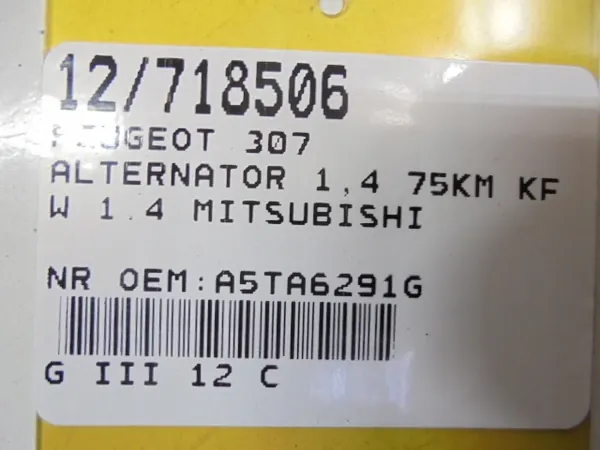 PEUGEOT 307 Vaihtovirtageneraattori 1.4 75KM KFW image 8