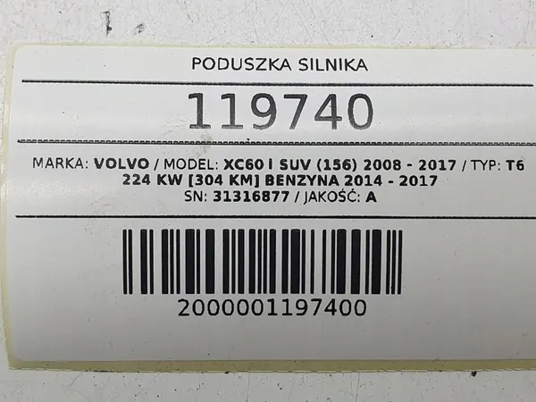 Moottorin tuki Volvo XC60 I T6 3.0B 31316877 image 7