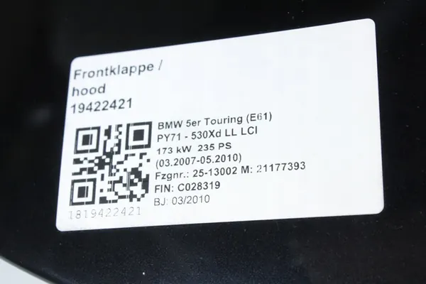 Motorhuv BMW E60 E61 475 BLACKSAPPHIRE image 2