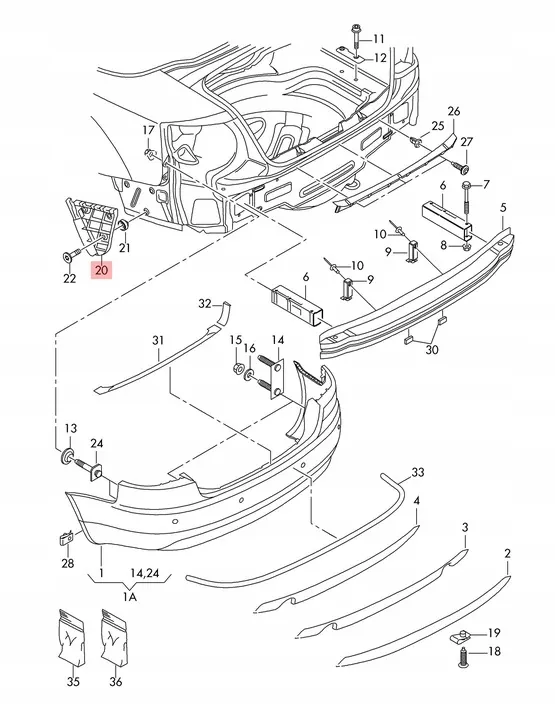 AUDI A4 B6 B7 S4 B6 B7 RS4 B7 Cabrio Deslizamento de Para-choque Traseiro Esquerdo 8H0807453A image 2