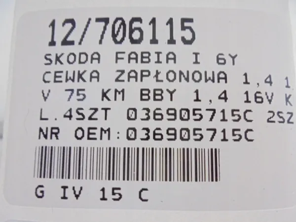 Bobina de ignição SKODA FABIA I 99-04 1.2 AZQ 036905715C image 9