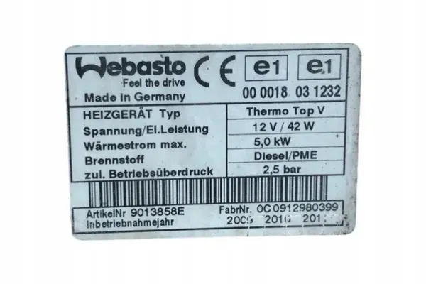 Aquecedor Webasto OEM 9013858E para VW Passat B6 image 6