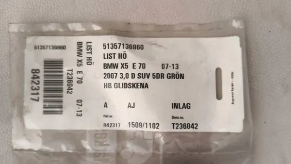 BMW X5 F15 Takaoven Ikkunatiiviste OEM 51357136960 image 3