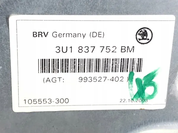 OEM 3U1837752BM Oikea Etuikkunan Nostin Skoda Superb image 3
