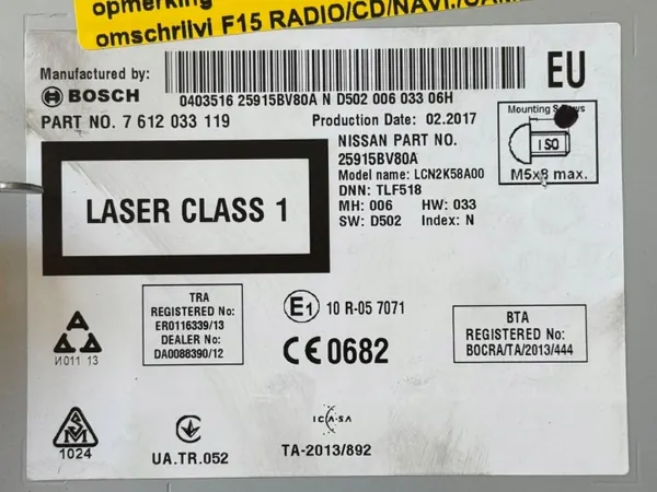 Nissan Juke F15 2017 Navigaattoradio OEM 25915BV80A image 6