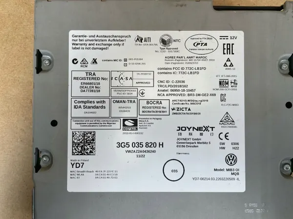Multimedia Navigationsläsare OEM 3G5035820H MIB3 image 5