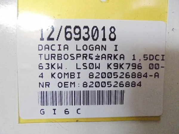 Turboalimentador DACIA LOGAN I 1.5DCI 8200526884 image 8