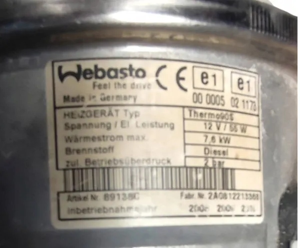 Chauffage de stationnement Webasto Thermo 90S OEM - Occasion image 6