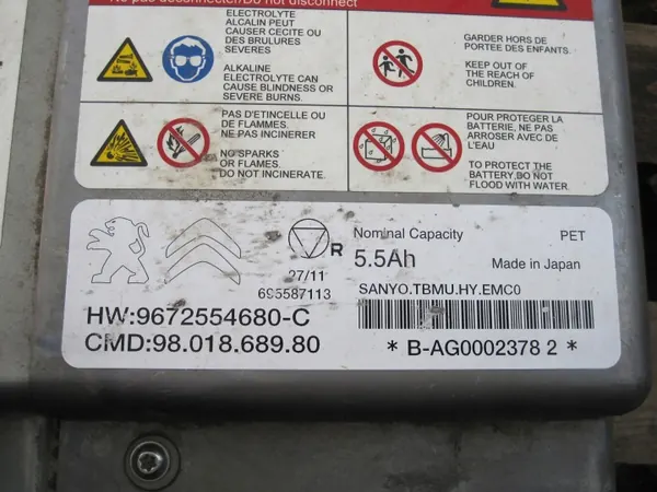 Batería Peugeot 9677465680 - 5Ah Pieza OEM Usada image 7