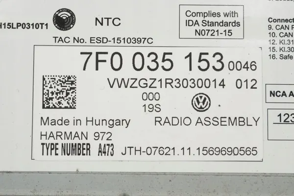 Écran radio VW Caddy OEM 7F0035153 - Occasion image 6