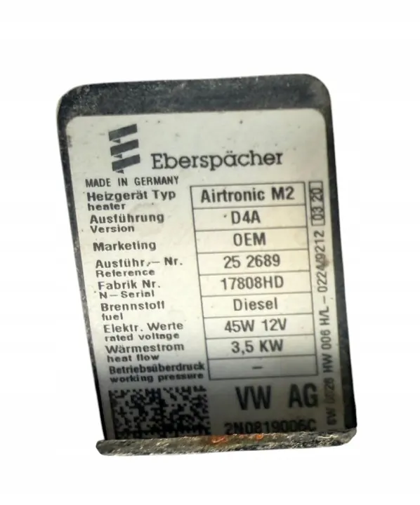 VW Crafter MAN 2N0819006C Webasto Seco Completo image 3