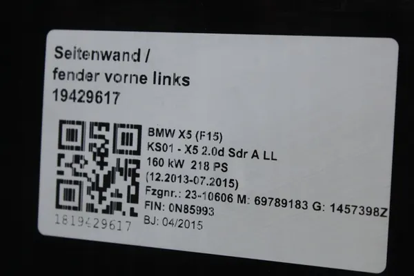 Parafango Anteriore Sinistro BMW F15 X5 A90 Sophistograu image 3