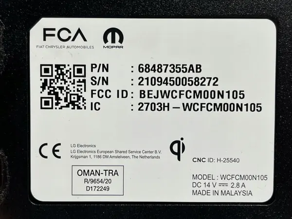 Chargeur sans fil OEM 68487355AB pour Chrysler Pacifica 2021+ image 5