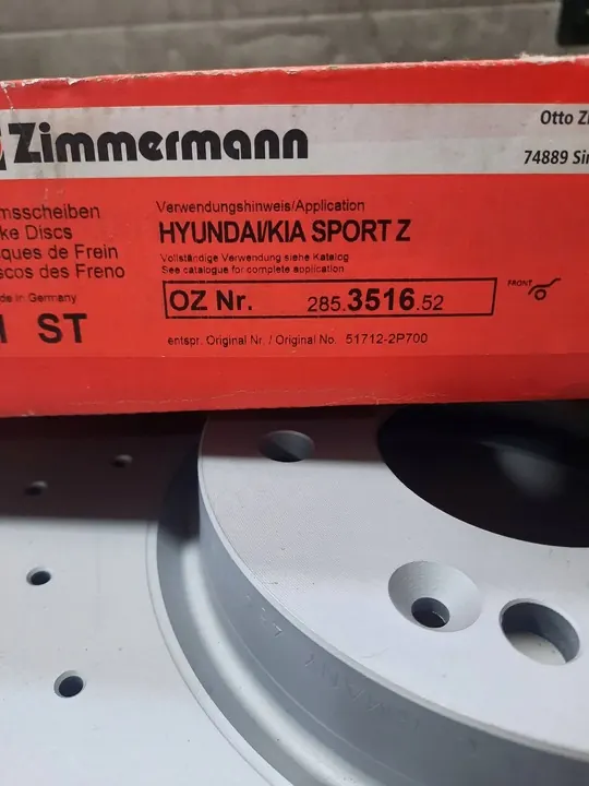 Discos de freio Zimmermann 2pcs Hyundai Santa Fe II Dianteiro OEM 285351652 image 3