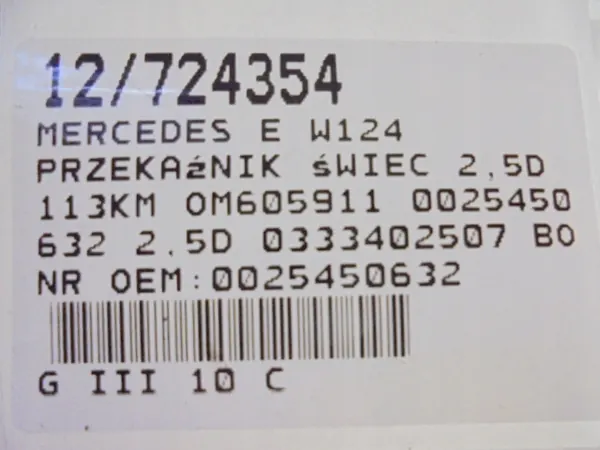 Mercedes glödstiftrelä OEM 0025450632 - Begagnad image 8
