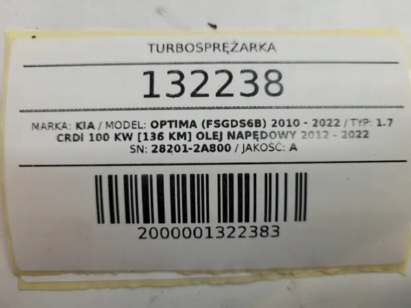 OEM 28201-2A800 Turbo Kia Optima 1.7 CRDi:lle image 10