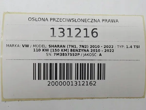 OEM 7M3857552P Höger solskydd för Sharan II image 6