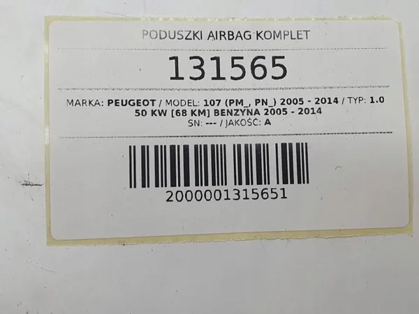 OEM 89170-0H040 Turvatyynyt & Vyöt Peugeot 107 image 9