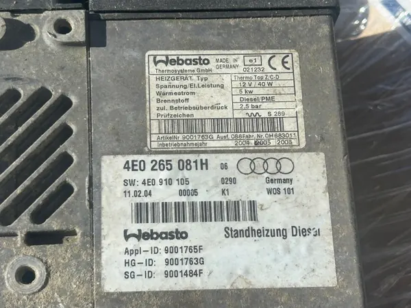 AUDI A8 D3 3.0 4.0 4.2 TDI WEBASTO 4E0265081H image 3