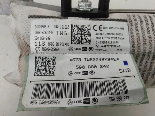 Airbag asiento derecho OEM 5G0880242 para VW Golf VII image 3