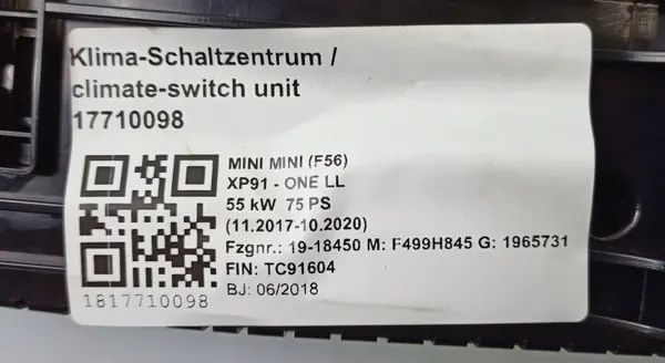 Ilmastointipaneeli Mini Cooper F57 OEM 61319383890 - Käytetty image 5