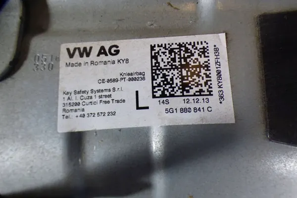 Volkswagen Golf VII Fahrer-Knieairbag OEM 5G1880841C image 3