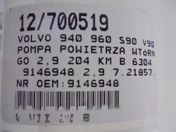 VOLVO 940 960 S90 V90 Bomba de aire secundaria 9146948 image 9
