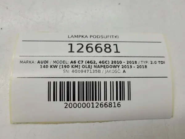 OEM 4G0947135B Plafonnier Audi A6 C7 2018 image 5