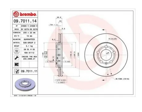 Brembo 09.7011.14 Brake Disc image 2