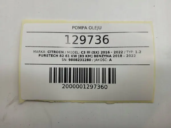 Pompe à huile OEM 9808231280 pour Peugeot Citroen C3 image 8
