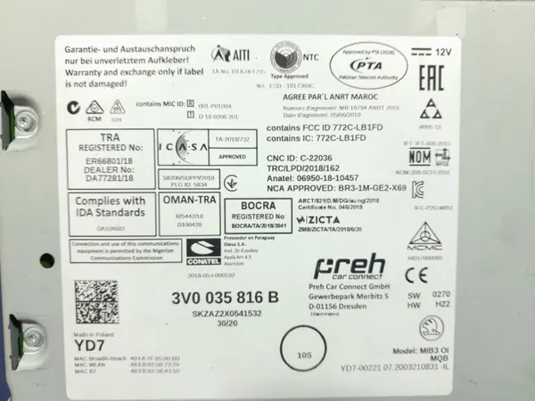 Skoda Kodiaq radiobesturingseenheid OEM 3V0035816B image 5