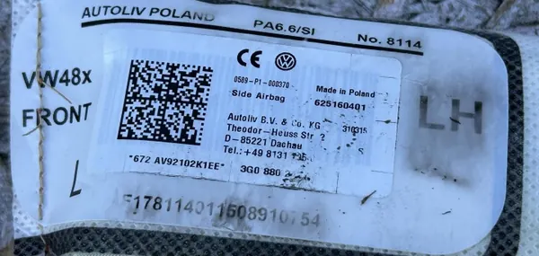OEM 3G0880241D Airbag Siège Gauche Avant VW Passat B8 image 4